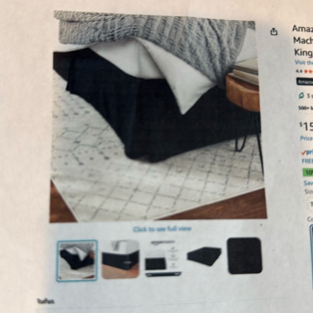 Lightweight pleated bed skirt, king size. Black